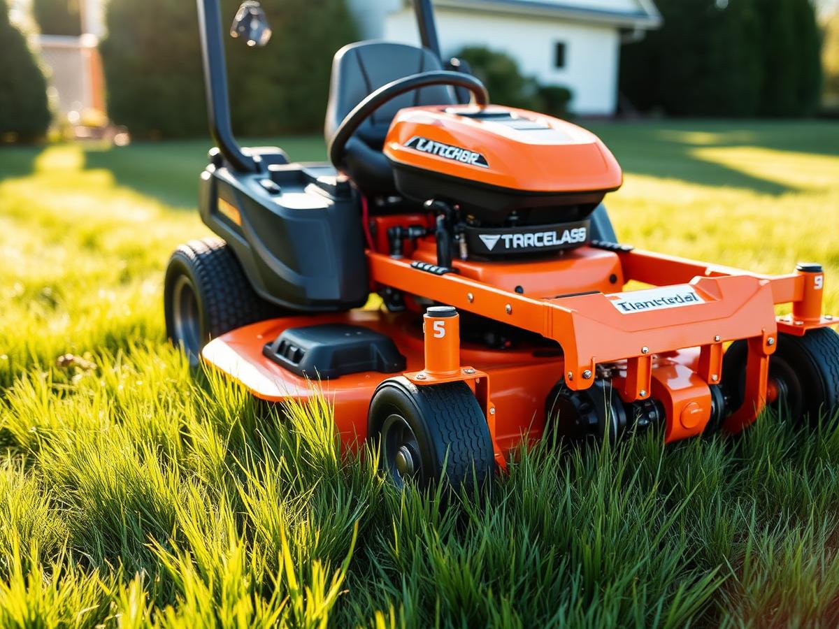 Commercial zero-turn mower on a green lawn